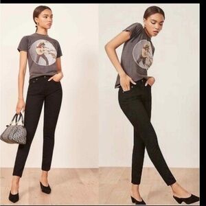 Reformation Black skinny button Denim jeans raw hem